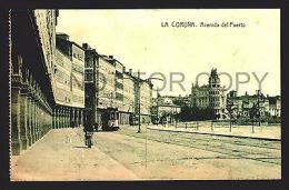 SPAIN GALICIA TARJETA POSTAL LA CORUÑA Ca1900 AVENIDA DEL PUERTO TRAM TRAMWAY W42107 - La Coruña