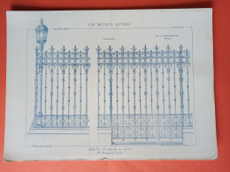 LES METAUX OUVRES 1882 LITHO FER FONTE CUIVRE ZINC " GRILLE ( CATHEDRALE DE LYON ) " 3 PLANCHES - Architecture