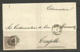 SPAIN. 1869. FOLDED ENVELOPE. ZARAGOZA TO CRUJILLO. A COVARRUBIAS IMPRESSED PAPER. - Covers & Documents