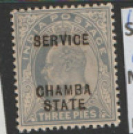 India  Overprinted  Chamba State  1903  SG  022   3p  Overprinted SERVICE Mounted Mint - 1902-11 King Edward VII
