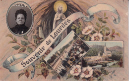 Portait De Femme En Médaillon Sur Une Carte De Lourdes - Dreh- Und Zugkarten