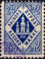 DANEMARK / DENMARK - 1886 - AALBORG CJ Als Local Post 2 øre Blue  - VF Used -b - Local Post Stamps