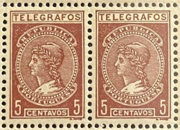 PORIP013MNHx2h - Tax On Telegrams - Pair Of 5 C MNH Stamps - Portugal - 1921 - Unused Stamps