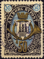 DANEMARK / DENMARK - 1887 - AALBORG CJ Als Local Post 50 øre Gold, Blue & Black - VF Used -c - Ortsausgaben