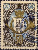 DANEMARK / DENMARK - 1887 - AALBORG CJ Als Local Post 50 øre Gold, Blue & Black - VF Used -i - Emissioni Locali