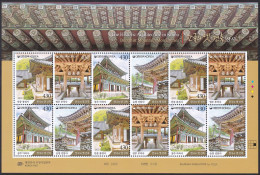 South Korea KPCC2991-4 Historic Architecture, Buddhist Mountain Monastery, Heritage, Buddhism, Bouddhisme, Full Sheet - Buddhism
