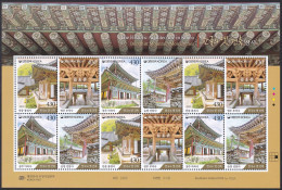 South Korea KPCC2991-4 Historic Architecture, Buddhist Mountain Monastery, Heritage, Buddhism, Bouddhisme, Full Sheet - Budismo