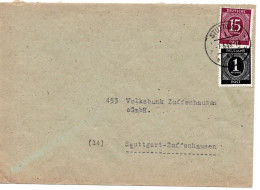 57815 - Alliierte Besetzung - 1946 - 15Pfg Ziffer MiF A OrtsBf STUTTGART - Autres & Non Classés
