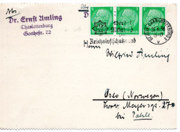 57827 - Deutsches Reich - 1936 - 3@5Pfg Hindenburg A Kte BERLIN - ... REICHSLUFTSCHUTZBUND -> Norwegen - Covers & Documents