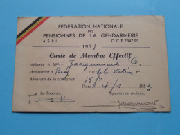 Fed. Nat. Des Pensionnés De La GENDARMERIE ( Rijkswacht ) België ( Zie / Voir Scans ) 1953 ( Carte De Membre ) ! - Cartes De Membre