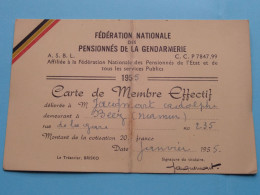 Fed. Nat. Des Pensionnés De La GENDARMERIE ( Rijkswacht ) België ( Zie / Voir Scans ) 1955 ( Carte De Membre ) ! - Tarjetas De Membresía