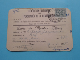 Fed. Nat. Des Pensionnés De La GENDARMERIE ( Rijkswacht ) België ( Zie / Voir Scans ) 1958 ( Carte De Membre ) ! - Cartes De Membre