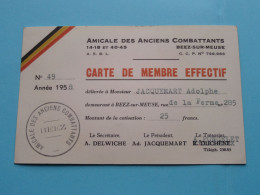 AMICALE Des Anciens COMBATTANTS Beez-Sur-Meuse > België ( Zie / Voir Scans ) 1958 ( Carte De Membre ) ! - Membership Cards