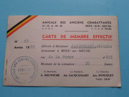 AMICALE Des Anciens COMBATTANTS Beez-Sur-Meuse > België ( Zie / Voir Scans ) 1960 ( Carte De Membre ) ! - Membership Cards