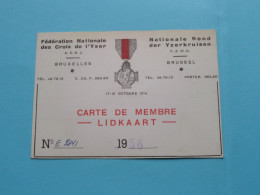 Féd. Nat. Des CROIX De L'YSER - Bond Der IJZERKRUISEN ( Zie / Voir Scans ) 1958 ( Carte De Membre ) ! - Mitgliedskarten