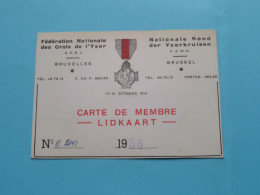 Féd. Nat. Des CROIX De L'YSER - Bond Der IJZERKRUISEN ( Zie / Voir Scans ) 1958 ( Carte De Membre ) ! - Tarjetas De Membresía