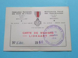 Féd. Nat. Des CROIX De L'YSER - Bond Der IJZERKRUISEN ( Zie / Voir Scans ) 1960 ( Carte De Membre ) ! - Mitgliedskarten