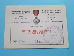 Féd. Nat. Des CROIX De L'YSER - Bond Der IJZERKRUISEN ( Zie / Voir Scans ) 1961 ( Carte De Membre ) ! - Mitgliedskarten