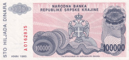 Croatia, Knin, 100.000 Dinars In 1993,UNC - Croatie