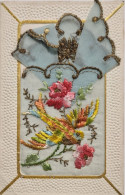 FANTAISIES - BRODEES - Carte Brodée - Oiseau - Fleur - Tissu Brodée - Carte Postale Ancienne - Embroidered