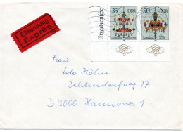 64982 - DDR - 1989 - 35+50Pfg Leuchter ZDr A EilBf DRESDEN -> HANNOVER (Westdeutschland) - Cartas & Documentos