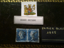 GRANDE BRETAGNE  VICTORIA 1854-55 Papier Teinté Bleu Two Pence . Paire Se Tenant. - Used Stamps