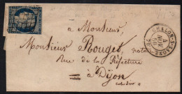 FRANCE - CHALON SUR SAONE /4-11-1850 - CERES 25 C. BLEU SUR LSC POUR DIJON /COTE 80.00 EUROS (ref 9188) - 1849-1850 Ceres