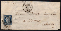 FRANCE - MELUN - SEINE & MARNE /20-5-1851 - CERES 25 C. BLEU SUR DEVANT  POUR VANNES /COTE 90.00 EUROS (ref 9188) - 1849-1850 Ceres