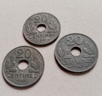 FRANCE Lot 3 Pièces De 20 CENTIMES 1941 -1942-1943  ZINC  (B02 33) - 20 Centimes