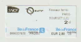 Carte D'entrée-toegangskaart-ticket: Metro RATP Paris (F) SNCF - Europe