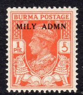 Burma 1945 GVI Military Administration Overprint 1pie Red-orange, Hinged Mint, SG 35 (E) - Birma (...-1947)