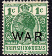 British Honduras 1918 1c Green Large War Tax Overprint, Perf. 14, Hinged Mint, SG 119 (WI2) - British Honduras (...-1970)