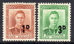 New Zealand GVI 1952-3 Definitive Surcharges Set Of 2, Lightly Hinged Mint, SG 712/3 (A) - Unused Stamps