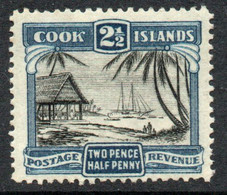 Cook Islands 1933 Definitives 2½d Black & Blue, Wmk. NZ & Star, P.14, Hinged Mint, SG 109 (BP2) - Cook Islands