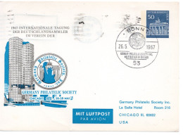 65007 - Berlin - 1967 - 50Pfg Brandenburger Tor PGALpKte "GPS-Tagung" SoStpl BONN - GPS WELTTREFFEN ... -> CHICAGO (USA) - Lettres & Documents