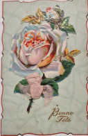 FANTAISIES - A SYSTEMES - Carte Avec Une Rose En Relief - Noeud En Tissu - Bonne Fête - Carte Postale Ancienne - Dreh- Und Zugkarten