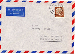 65024 - Bund - 1960 - 60Pfg Heuss II A LpBf MUENCHEN -> New York, NY (USA) - Lettres & Documents