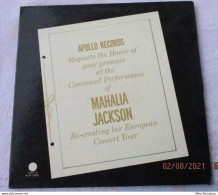 Suite Décés : Coté 20 € !! 33T 30 Cm MAHALIA JACKSON 1961 Mono Apollo LP Blues Black Gospel Command Perform - Jazz