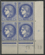 N° 374 Coin Daté Du 19/1/39 Cérès COTE 100 € Neuf ** (MNH). Qualité TB - 1930-1939