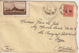 Lettre En Franchise FM 6 Marine Oblitération 1933 Avec Vignette Bateau Albatros - Sellos De Franquicias Militares