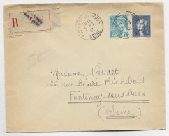 FRANCE LAVOISIER  4FR+ 50C MERCURE LETTRE REC FONTENAY 5.7.1943  1ER JOUR DU 4FR - ....-1949