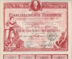 ETABLISSEMENT VERMINCK  - ACTION DE CENT FRANCS + TITRE DE CINQ ACTIONS -ANNEE 1920 - Parfums & Beauté