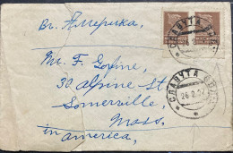 RUSSIA UKRAINE 1927, TORN COVER, USED TO USA, SOLDIER 2 STAMP, CLABCHTA  & KIEW CITY CANCEL. - Covers & Documents
