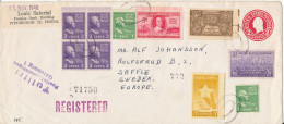 USA Registered Uprated Postal Stationery Cover Sent To Sweden New York 26-10-1948 With More Topic Stamps - 1941-60