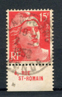 !!! 15F MARIANNE DE GANDON AVEC BANDE PUB 4 RUE ST ROMAIN (PUB LA POSTE) OBLITEREE - Used Stamps