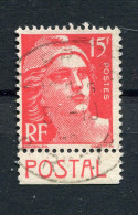 !!! 15F MARIANNE DE GANDON AVEC BANDE PUB POSTAL (PUB LA POSTE) OBLITEREE - Used Stamps