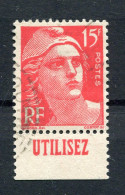 !!! 15F MARIANNE DE GANDON AVEC BANDE PUB UTILISEZ (PUB LA POSTE) OBLITEREE - Used Stamps