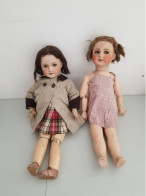 Lot De Deux Poupées Tête Porcelaine Unis France A Restaurer - Dolls