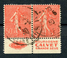 !!! PAIRE DU 50C SEMEUSE AVEC BANDES PUB CALVET OBLITEREE - Used Stamps
