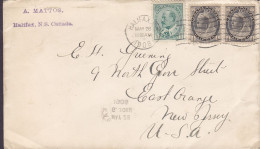 Canada A. MATTOS, HALIFAX N.S. 1908 Cover Lettre East Orange NEW JERSEY (Arr.) USA Edw. VII. & Victoria (Pair) Stamps - Lettres & Documents